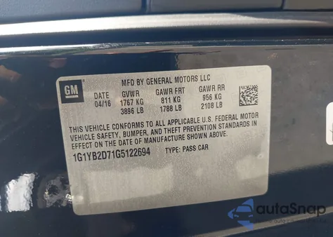 2016 Chevrolet Corvette Stingray из США, поврежденный, VIN 1G1YB2D71G5122694